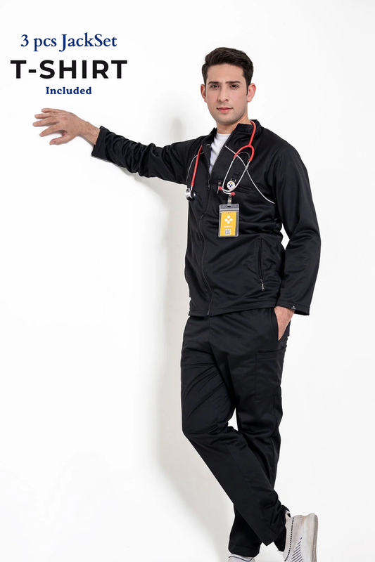 3 Pcs Jackset - white T Shirt included - Black Men enamels-online