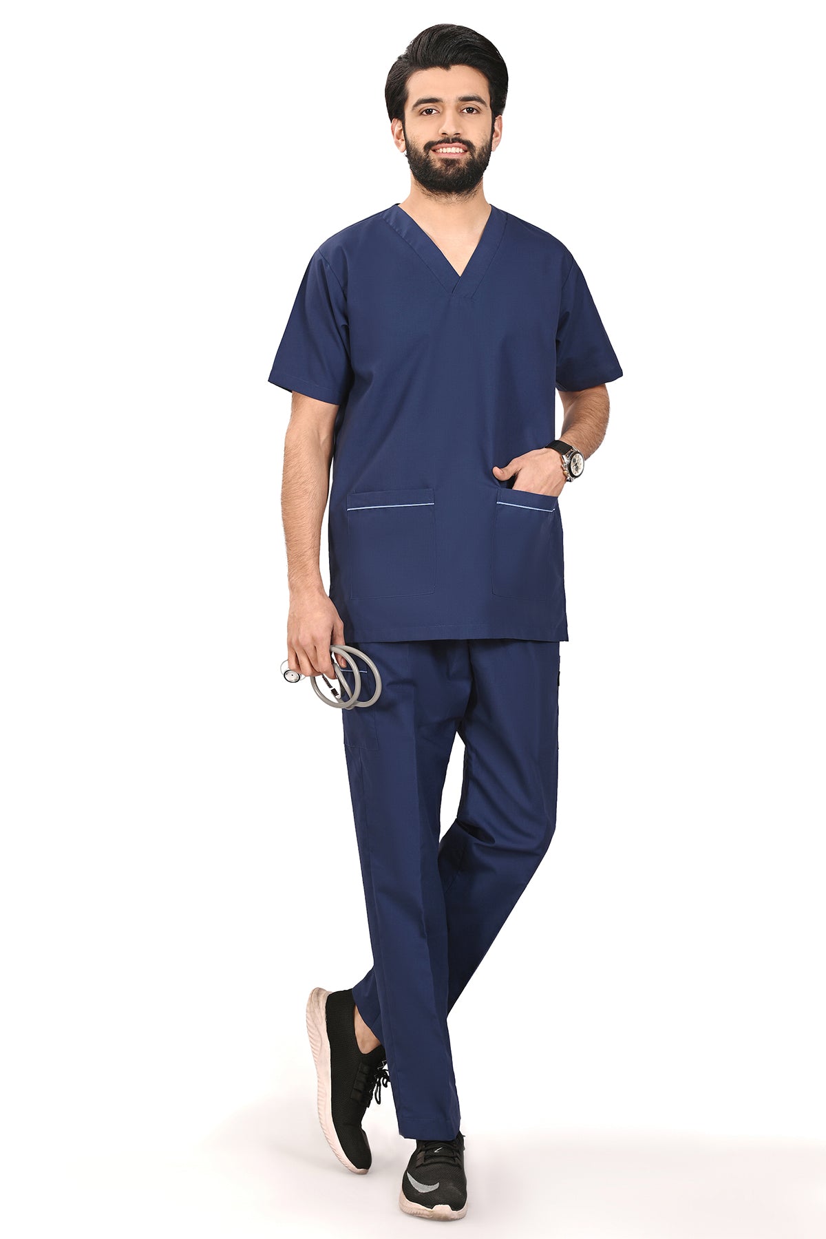 Basic Navy Poly Viscose-Men-Functional Scrubs-2