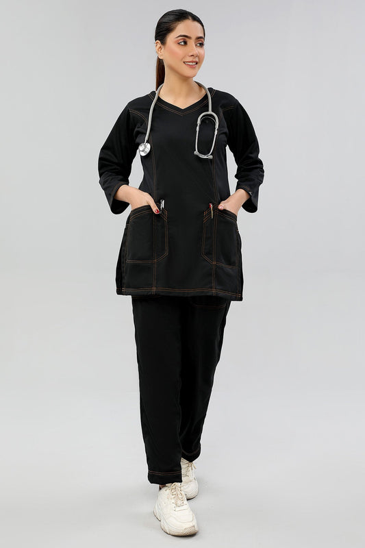 Trender black winter medical scrubs for women by Enamels