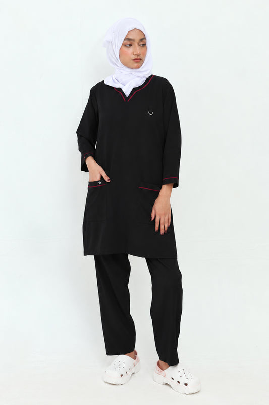 FATIMA LONGLINE BLACK SCRUBS