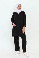 FATIMA LONGLINE BLACK SCRUBS