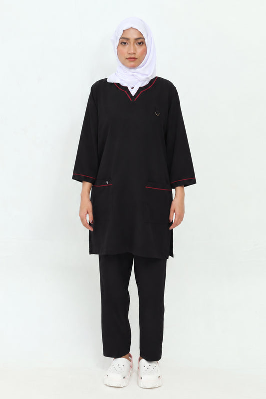 FATIMA LONGLINE BLACK SCRUBS