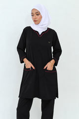 FATIMA LONGLINE BLACK SCRUBS