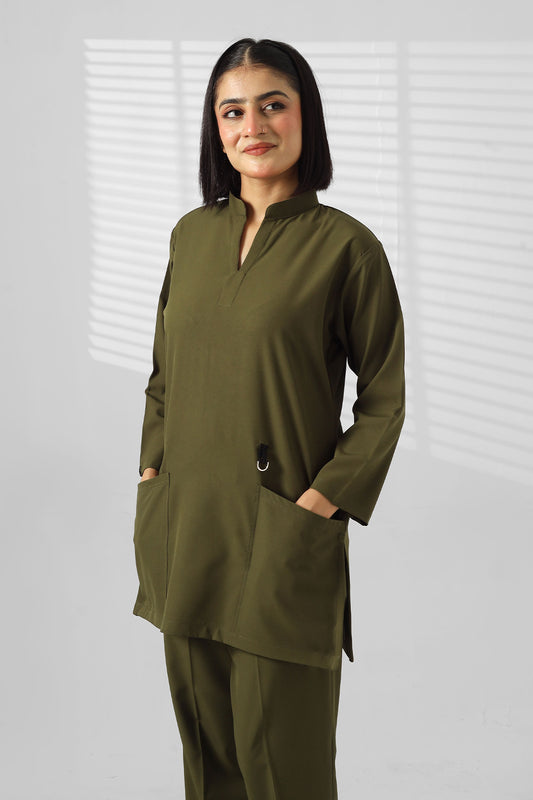 Sprinter olive green Mandarin medical scrubs for women by Enamels