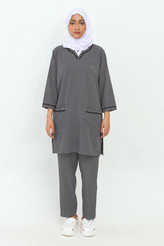 FATIMA LONGLINE GREY SCRUBS