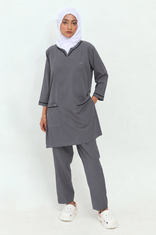 FATIMA LONGLINE GREY SCRUBS