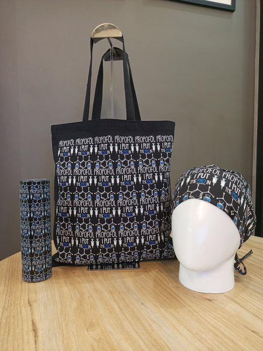 Complete set Propofol tote bag (one side) + bottle + cap