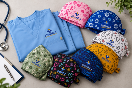 Matching surgical caps by enamels for medical scrubs